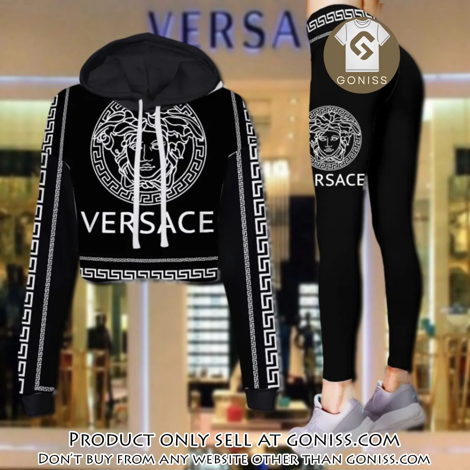 Versace medusa white logo luxury brand clothes leggings and crop top set for women gn0114937
